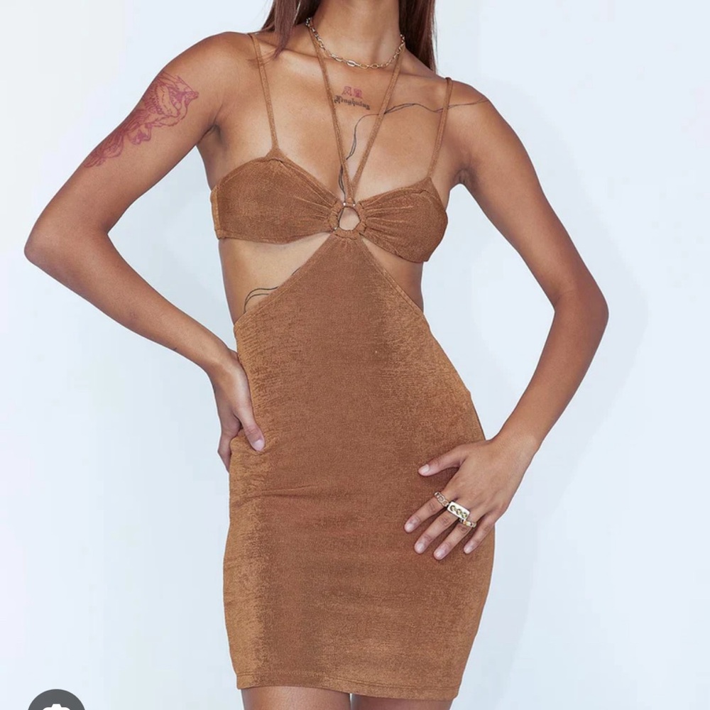Brown Cut Out Mini Dress
